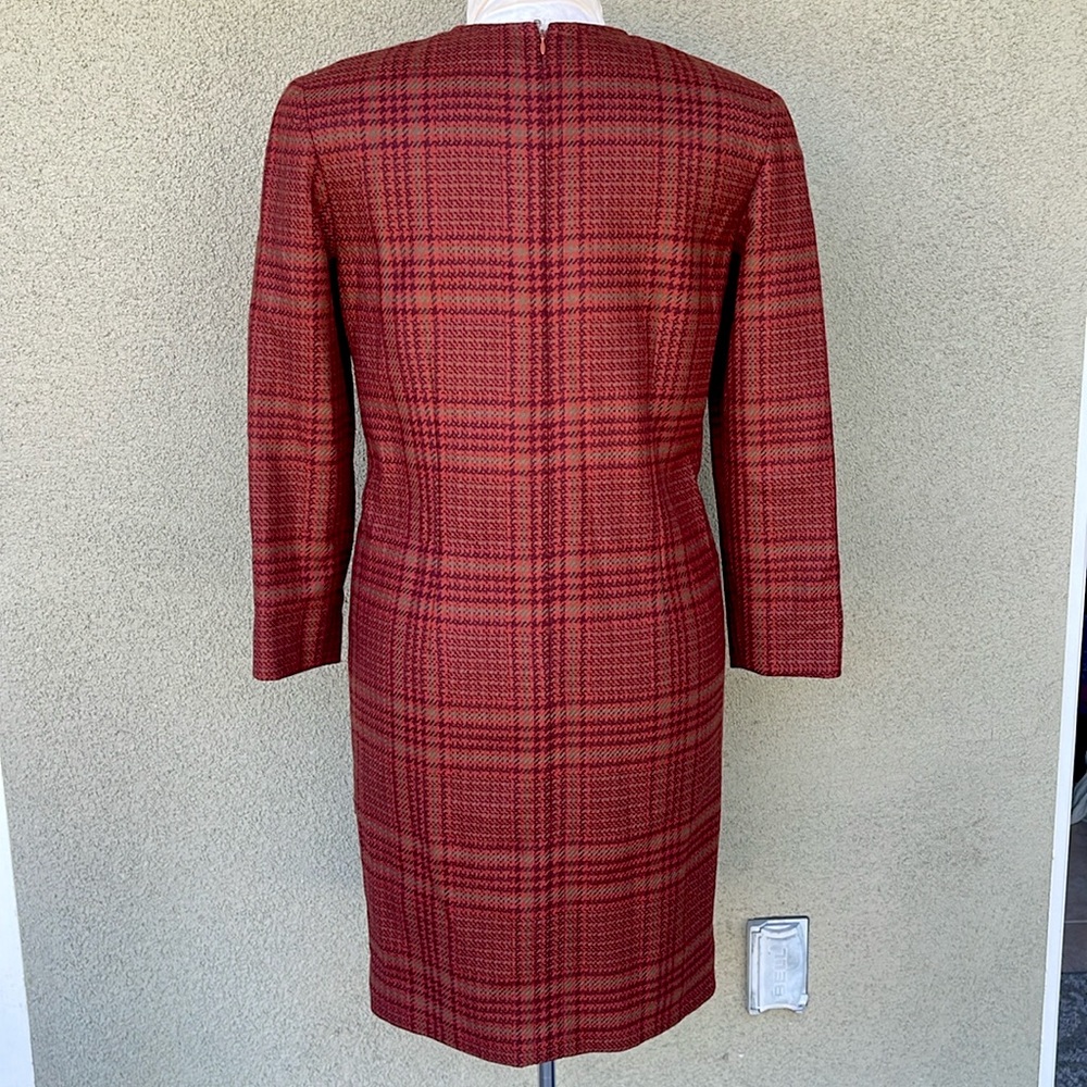 Carolyne Roehm vintage 80s plaid wool midi dress - Picture 5 of 7